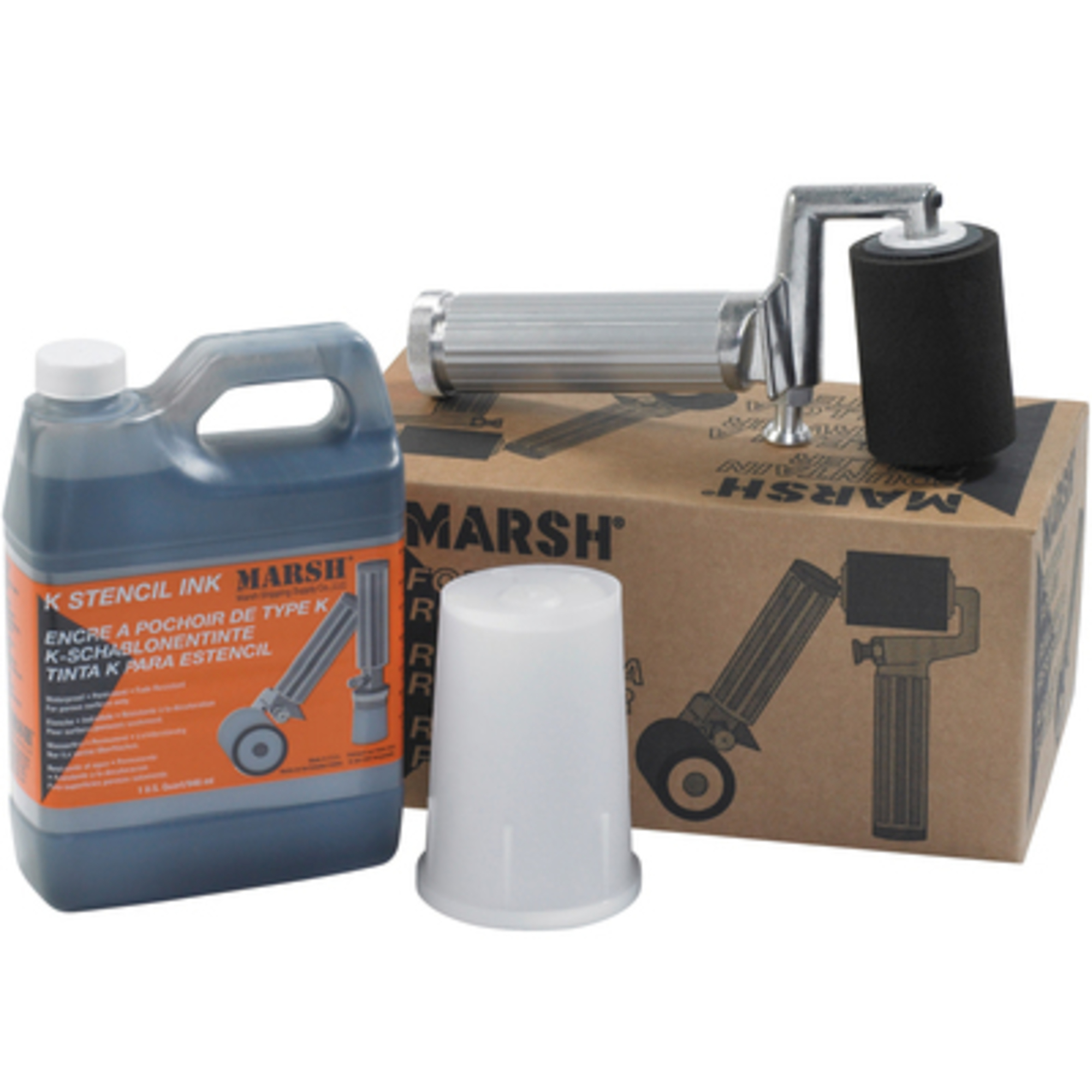 Marsh K-1 Fountain Roller Kit - Includes 1 Quart Black K-1 Stencil Ink, Roller, Roller Cover, Model# STMA40
